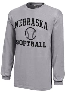Champion Nebraska Cornhuskers Youth Grey Softball Core Long Sleeve T-Shirt