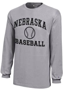 Champion Nebraska Cornhuskers Youth Grey Baseball Core Long Sleeve T-Shirt