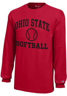 Champion Ohio State Buckeyes Youth Red Softball Core Long Sleeve T-Shirt