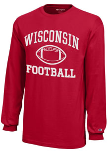 Champion Wisconsin Badgers Youth Red Football Core Long Sleeve T-Shirt