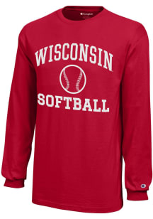 Champion Wisconsin Badgers Youth Red Softball Core Long Sleeve T-Shirt