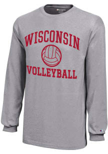 Champion Wisconsin Badgers Youth Grey Volleyball Core Long Sleeve T-Shirt