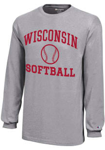 Champion Wisconsin Badgers Youth Grey Softball Core Long Sleeve T-Shirt