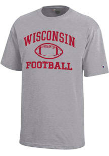 Champion Wisconsin Badgers Youth Grey Football Core Short Sleeve T-Shirt