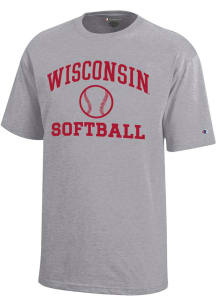 Champion Wisconsin Badgers Youth Grey Softball Core Short Sleeve T-Shirt