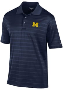 Champion Michigan Wolverines Mens Blue Textured Solid Short Sleeve Polo