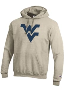 Champion West Virginia Mountaineers Mens Oatmeal Powerblend Long Sleeve Hoodie