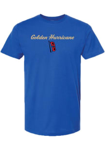 Summit Sportswear Tulsa Golden Hurricane Blue Script Logo Short Sleeve T Shirt