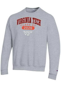 Champion Virginia Tech Hokies Mens Grey Class of 2026 Powerblend Long Sleeve Crew Sweatshirt