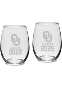 Oklahoma Sooners Class of 2025 Set of 2 Stemless Wine Glass - White