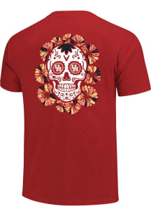 Houston Cougars Womens Red Sugar Skull Flowers Short Sleeve T-Shirt