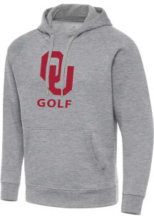 Antigua Oklahoma Sooners Mens Grey Heather Golf  Victory Long Sleeve Hoodie