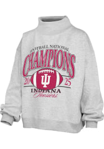 Pressbox Indiana Hoosiers Womens Ash 2025 College Football National Champions Mock Neck Crew Sweat..