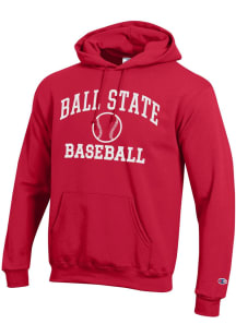 Champion Ball State Cardinals Mens Red Baseball Icon Powerblend Long Sleeve Hoodie