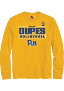 Emery Dupes Pitt Panthers Gold NIL Stacked Box Long Sleeve Player T Shirt