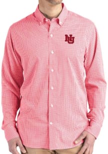 Cutter and Buck Nebraska Cornhuskers Mens Red Vault Gingham LS Woven Long Sleeve Dress Shirt