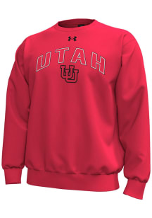 Under Armour Utah Utes Mens Red Arch Mascot Long Sleeve Crew Sweatshirt