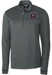 Cutter and Buck Inter Miami CF Mens Graphite Traverse Stripe Long Sleeve Qtr Zip Pullover