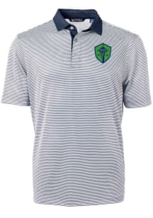Cutter and Buck Seattle Sounders FC Mens Navy Blue Virtue Eco Pique Micro Stripe Short Sleeve Polo