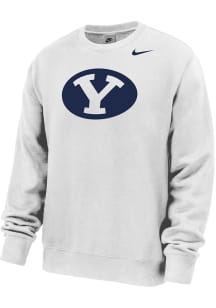 Nike BYU Cougars Mens White Primary Logo Club Fleece Long Sleeve Crew Sweatshirt