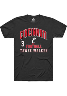 Tawee Walker Cincinnati Bearcats Black Football NIL Arch Logo Short Sleeve Player T Shirt