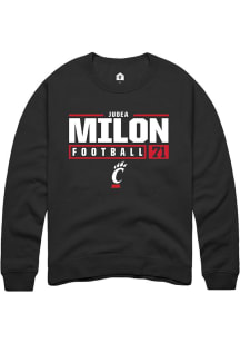 Judea Milon  Rally Cincinnati Bearcats Mens Black NIL Stacked Box Long Sleeve Crew Sweatshirt