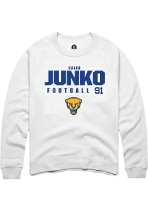 Caleb Junko  Rally Pitt Panthers Mens White NIL Stacked Box Long Sleeve Crew Sweatshirt