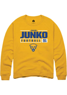 Caleb Junko  Rally Pitt Panthers Mens Gold NIL Stacked Box Long Sleeve Crew Sweatshirt