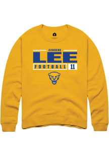 Censere Lee  Rally Pitt Panthers Mens Gold NIL Stacked Box Long Sleeve Crew Sweatshirt