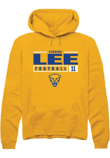Censere Lee  Rally Pitt Panthers Mens Gold NIL Stacked Box Long Sleeve Hoodie