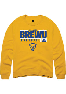 Francis Brewu  Rally Pitt Panthers Mens Gold NIL Stacked Box Long Sleeve Crew Sweatshirt