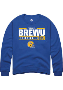 Francis Brewu  Rally Pitt Panthers Mens Blue NIL Stacked Box Long Sleeve Crew Sweatshirt