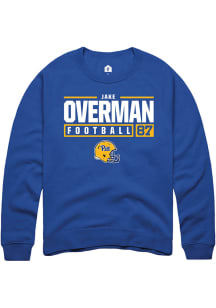 Jake Overman  Rally Pitt Panthers Mens Blue NIL Stacked Box Long Sleeve Crew Sweatshirt