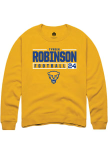 Tyreek Robinson  Rally Pitt Panthers Mens Gold NIL Stacked Box Long Sleeve Crew Sweatshirt
