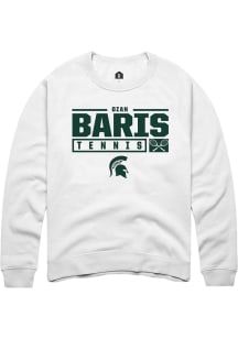 Ozan Baris  Rally Michigan State Spartans Mens White NIL Stacked Box Long Sleeve Crew Sweatshirt