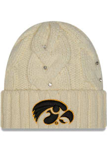 New Era Iowa Hawkeyes White DL Rhinestone Cable Cuff Womens Knit Hat