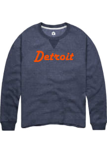 Rally Detroit Mens Navy Blue Retro Wordmark Long Sleeve Crew Sweatshirt