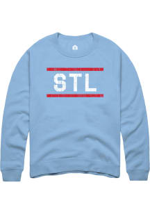Rally St Louis Mens Light Blue Block and Bars Long Sleeve Crew Sweatshirt