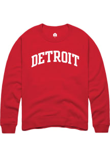 Rally Detroit Mens Red Arch Wordmark Long Sleeve Crew Sweatshirt