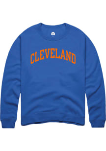 Rally Cleveland Mens Blue Arch Wordmark Long Sleeve Crew Sweatshirt