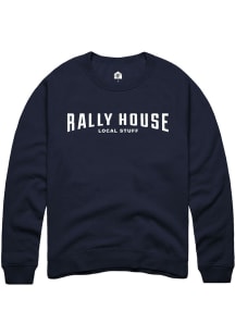 Rally  Mens Navy Blue Employee Tees Long Sleeve Crew Sweatshirt