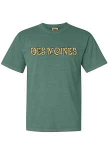 Rally Des Moines Womens Green Floral Wordmark Short Sleeve T-Shirt