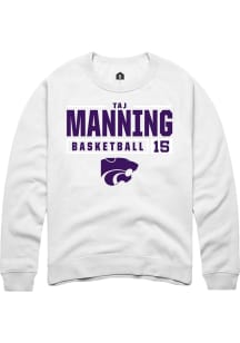 Taj Manning  Rally K-State Wildcats Mens White NIL Stacked Box Long Sleeve Crew Sweatshirt