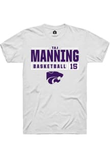 Taj Manning  K-State Wildcats White Rally NIL Stacked Box Short Sleeve T Shirt