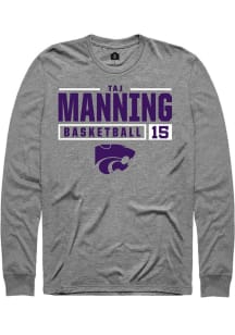 Taj Manning  K-State Wildcats Graphite Rally NIL Stacked Box Long Sleeve T Shirt