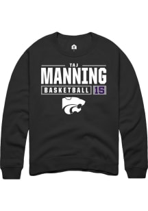 Taj Manning  Rally K-State Wildcats Mens Black NIL Stacked Box Long Sleeve Crew Sweatshirt