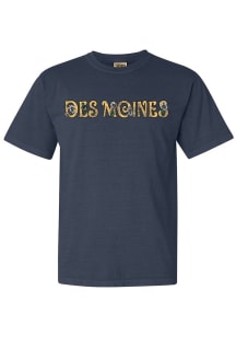 Rally Des Moines Womens Blue Floral Wordmark Short Sleeve T-Shirt