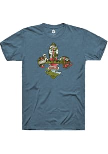 Rally Louisiana Teal Fleur De Lis Infill Short Sleeve Fashion T Shirt