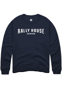 Rally  Mens Navy Blue Employee Tees Long Sleeve Crew Sweatshirt