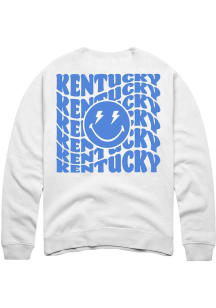 Rally Lexington Mens White Repeating Wordmark Smiley Long Sleeve Crew Sweatshirt